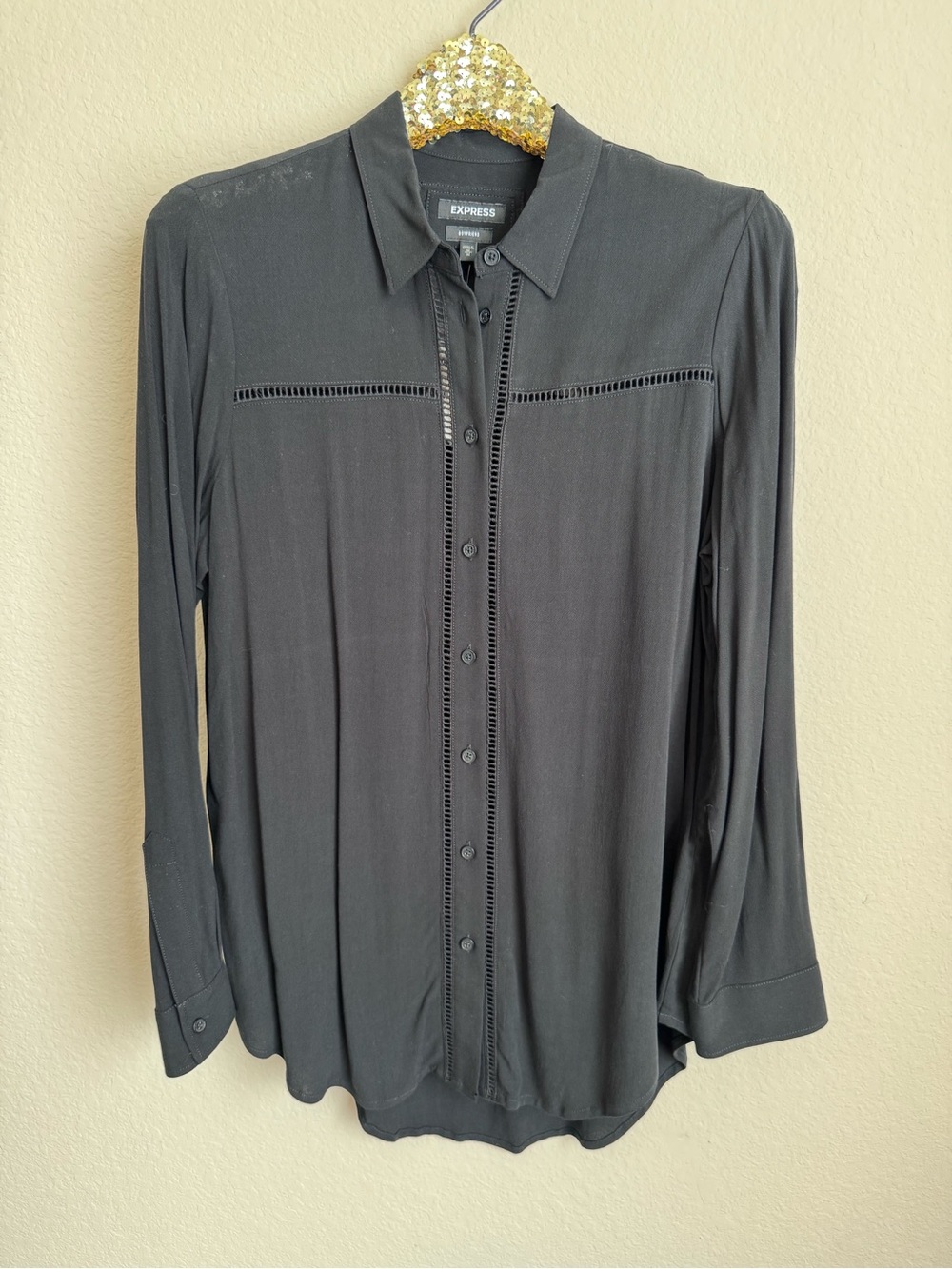 NWT Express Boyfriend Black Long Sleeve Shirt Size M